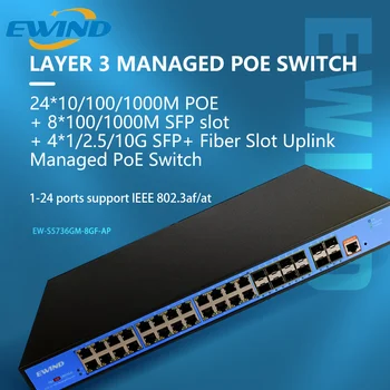 Управляемый коммутатор POE уровня 3 EWIND с 24/48 портами POE с 8 SFP или 4 слотами SFP + Ethernet-коммутатор для IP-камеры/беспроводной точки доступа/камеры видеонаблюдения 16