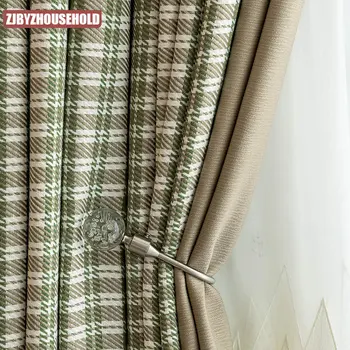 Хлопчатобумажные льняные шторы для гостиной спальни в клетку контрастного цвета затемняющие американские скандинавские японские простые современные на заказ