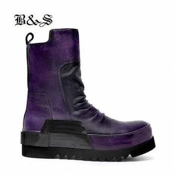 Черные и уличные Оригинальные дизайнерские ботинки из натуральной кожи в стиле ретро на толстой подошве, обувь в стиле Арт Мотор Рок, фиолетовые Пинетки 2