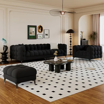 Черный диван King Size Lazy Середины века, 3-местный поролоновый губчатый диван для отдыха, Минималистичный Дизайнерский Гарнитур для чтения, мебель для салона Канапе