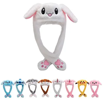Шапка с подвижными ушками, милая мультяшная игрушка-кролик, забавный подарок на день рождения, плюшевая шапка с кроликом, зимняя    8