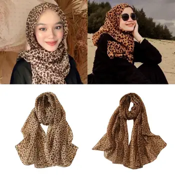 Шифоновый шарф с леопардовым рисунком, Мусульманский шарф, Тонкая Шаль Для арабских женщин, Женский Шарф, Модный Элегантный Универсальный Дышащий 9
