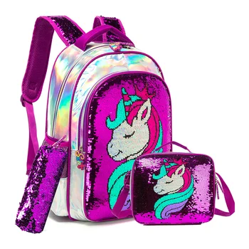 Школьная сумка с единорогом, двухсторонний рюкзак с блестками, легкий рюкзак Kawaii, Рюкзак для девочек, школьные принадлежности для девочек 4