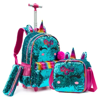 Школьные сумки, детский рюкзак на колесиках с единорогом для девочек, Багажный чемодан на колесиках, рюкзаки на колесиках для девочек, дорожные сумки