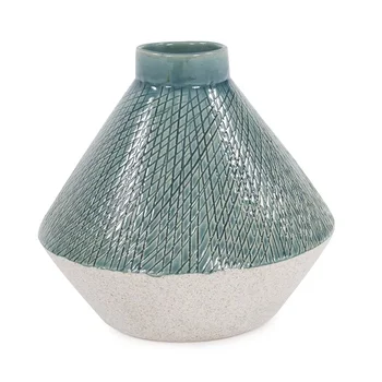 Элегантная керамическая ваза с перекрестной штриховкой цвета морской волны под углом - изысканное украшение для дома. 1
