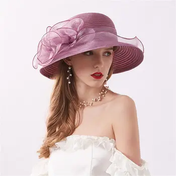 Элегантное женское церковное платье Из органзы, свадебная солнцезащитная кепка, шляпы-ведерки, солнцезащитные шляпы с широкими полями 14