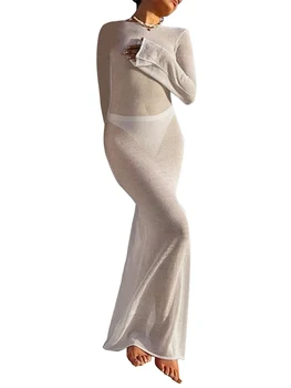 Элегантное платье Макси с цветочным принтом, V-образным вырезом, Длинным рукавом, Женское Струящееся пляжное платье в стиле бохо для вечеринки 3