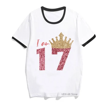 Я 17-19-я принцесса, подарок на день рождения, футболка, топы для девочек, Летние топы, футболка, Женская футболка с короной принцессы 10