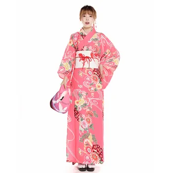 Японское женское Кимоно Юката с Obi Kawaii для молодых Девушек, Розовое Кимоно Komon с Принтом, Винтажные платья для выпускного вечера, один размер кардиган женский 3