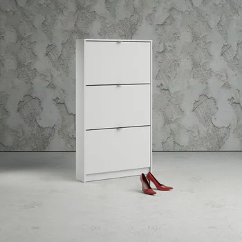 Яркая коллекция, обувной шкаф с 3 ящиками, белый с фольгированной отделкой, обувные шкафы 6